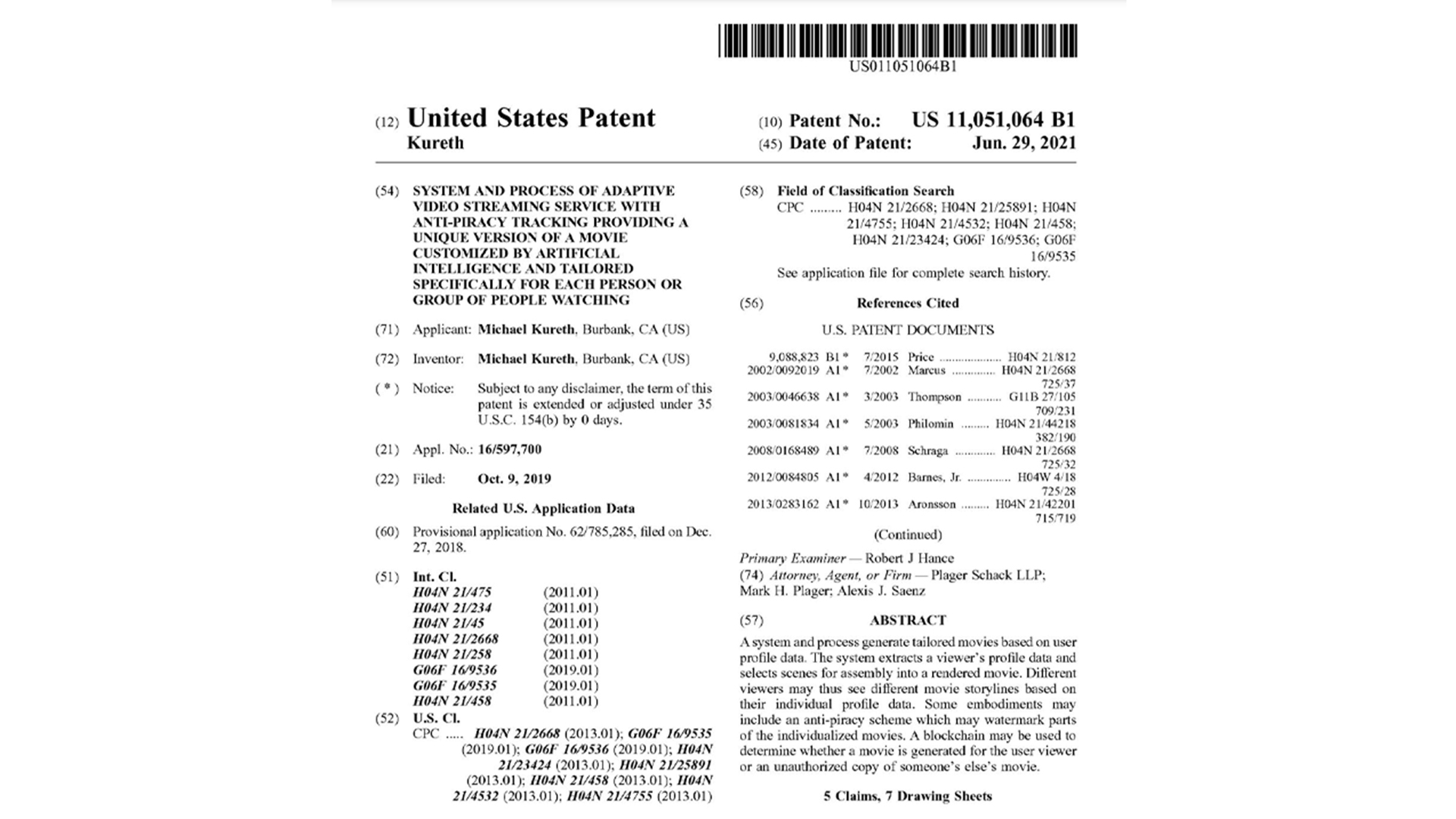 USPTO Issues Patent to Cinedapt to Adapt and Evolve the Film Industry From Extinction