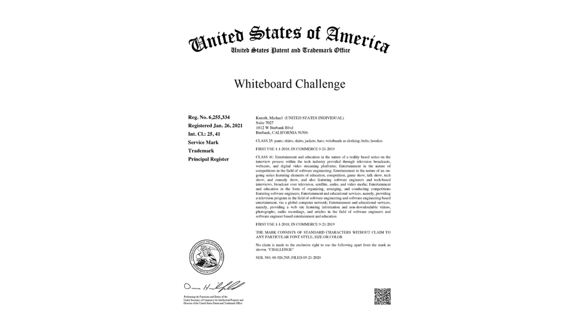 USPTO Issues "Whiteboard Challenge" Registered Trademark to Michael Kureth
